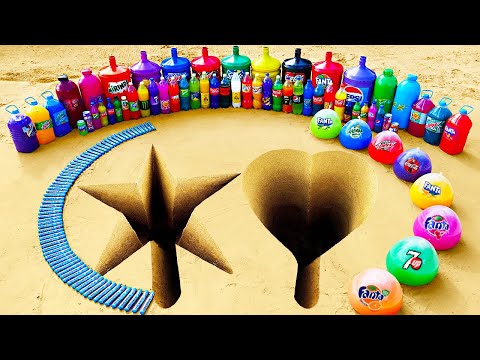 Big Toothpaste Eruption from Ice Cream holes, Giant Mtn Dew, Coca Cola, Fanta, Pepsi vs Mentos