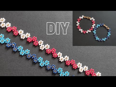 DIY Jewelry for summer. Beaded flowers bracelet -easy pattern - YouTube