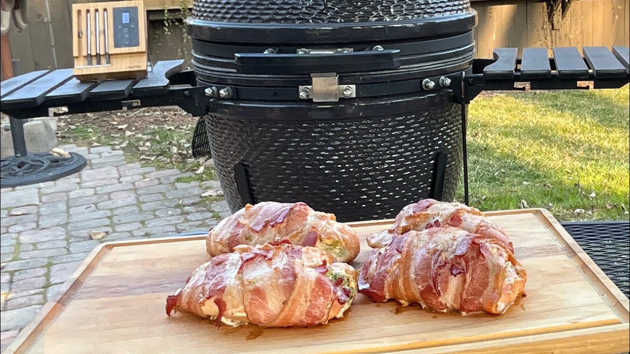 Bacon Wrapped Broccoli and Cheese Chicken Breasts Kamado Grill YouTube
