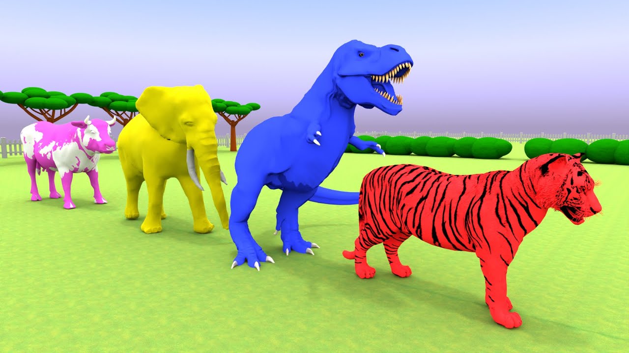 Painting Color Animals Cow, Funny Farm Animals Cow And Tiger Dance Song, Fountain Transformation