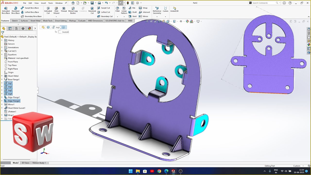 Ex 93 || chapter 4 || seet metal in solidworks #sheet_metal - YouTube