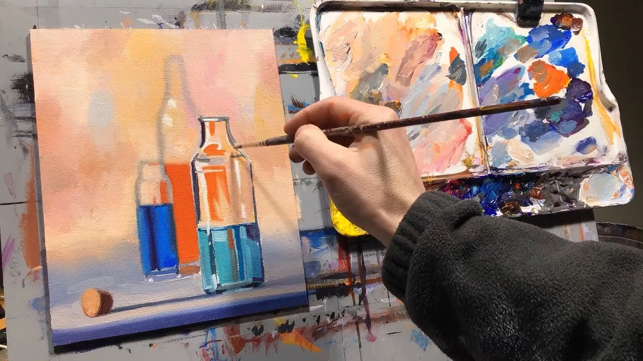 Acrylic Still Life Painting Glass Bottles YouTube