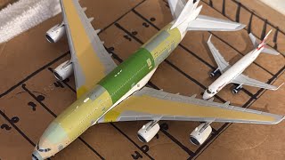 MALAYSIA AIRLINES A380 primer green &amp; yellow JC wings XX4471 Diecast model unboxing 