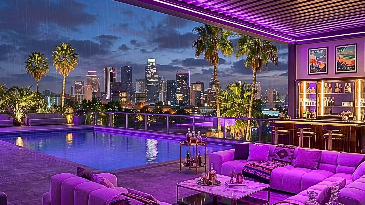 Retro Music Lofi Night 🌌🎶 Chill Hip Hop Beats with Neon Rain Over Los Angeles
