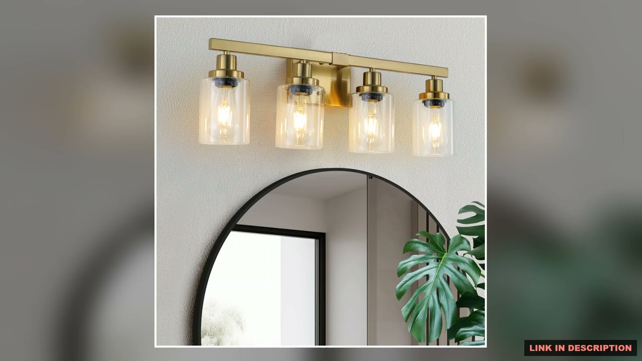 4 Lights Gold Bathroom Vanity Mirror Wall Sconce with Glass Shade Mirror Front Lights Minimalist