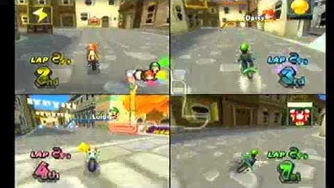 Mario Kart Wii 4 Player Race #8- Delfino Square