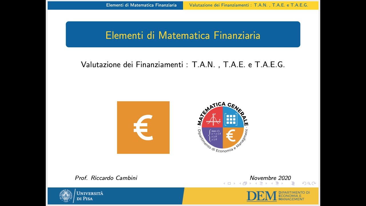 16 - Valutazione dei Finanziamenti : T.A.N. , T.A.E. e T.A.E.G.