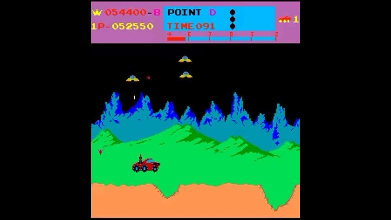 Moon Patrol (1982) - Scrolling ground shooter.