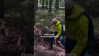 Baptiste Pierron and Camille Balanche try it out the new trail at Pierron Bike Park