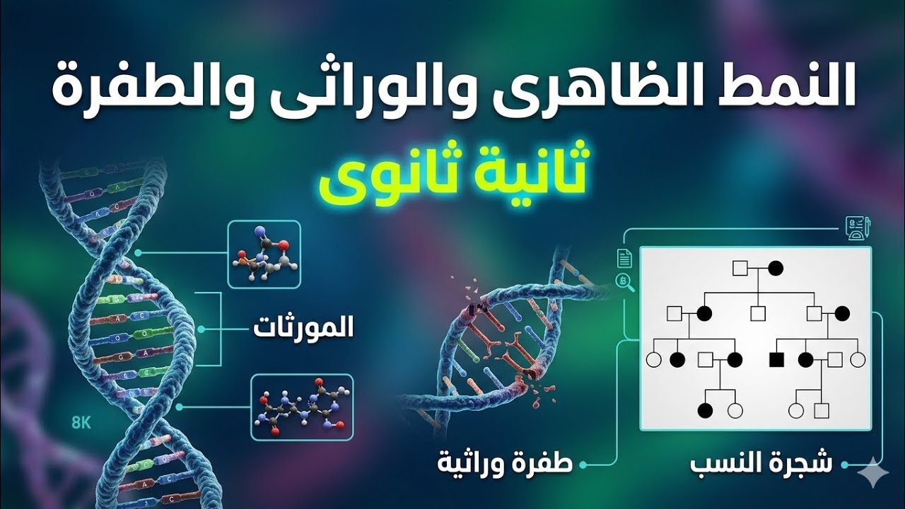 ثانية ثانوى اختيارات وفروض الفصل الثالث علوم طبيعية شرح مبسط النمط الظاهرى والوراثى والطفرة 