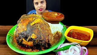Eating Show Big Fish Head Curry With Rice Spicy Food Eating Video Asmr Eating Fish Curry With Rice