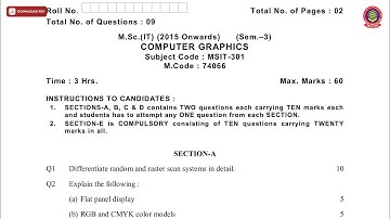 MSC IT 3RD SEM COMPUTER GRAPHICS MAY 2019 | PTU