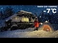 −7℃/豪雪地帯で突然の暴雪で寒さに震える大雪ハイエース車中泊/snow car camping