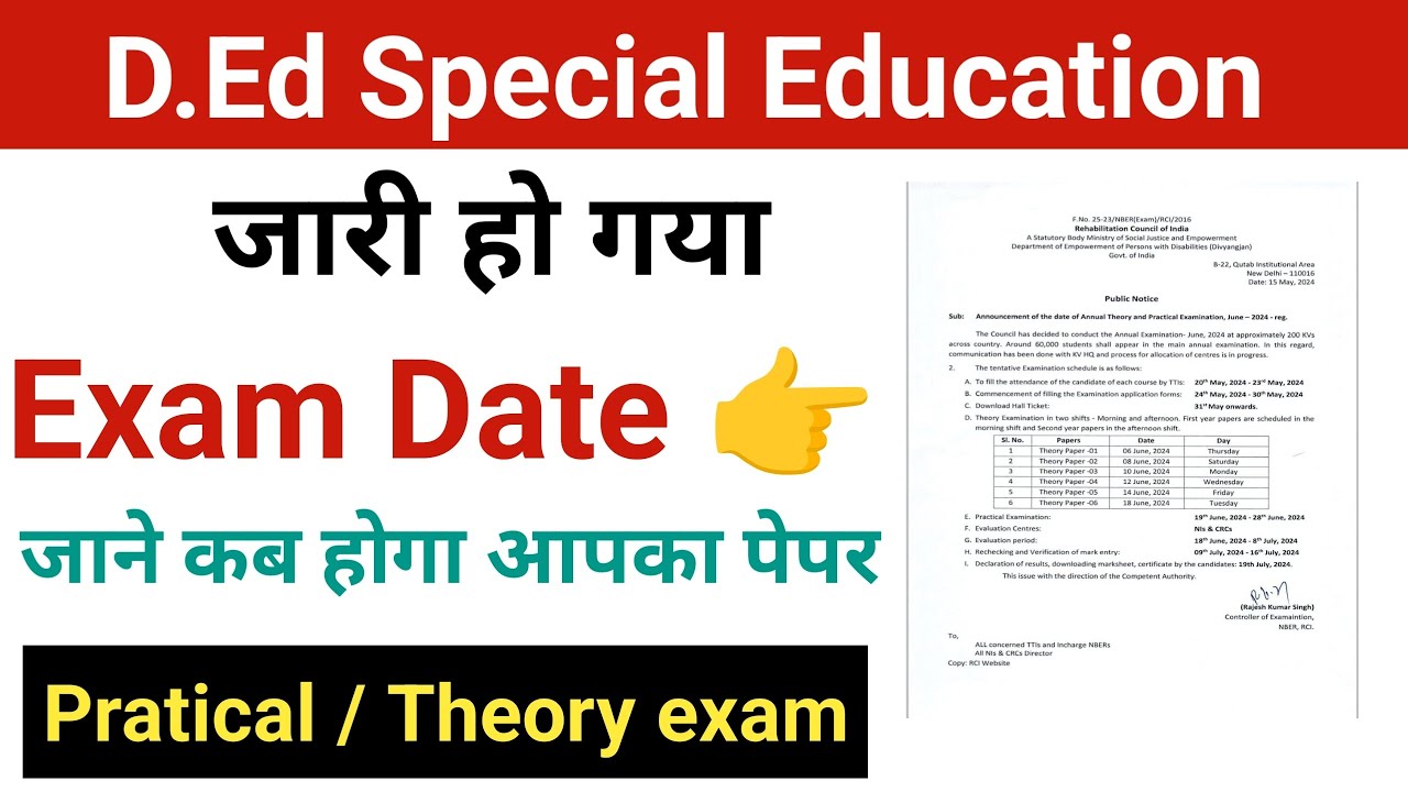 D.Ed. Special Education Final Exams Time Table Out D.Ed. First