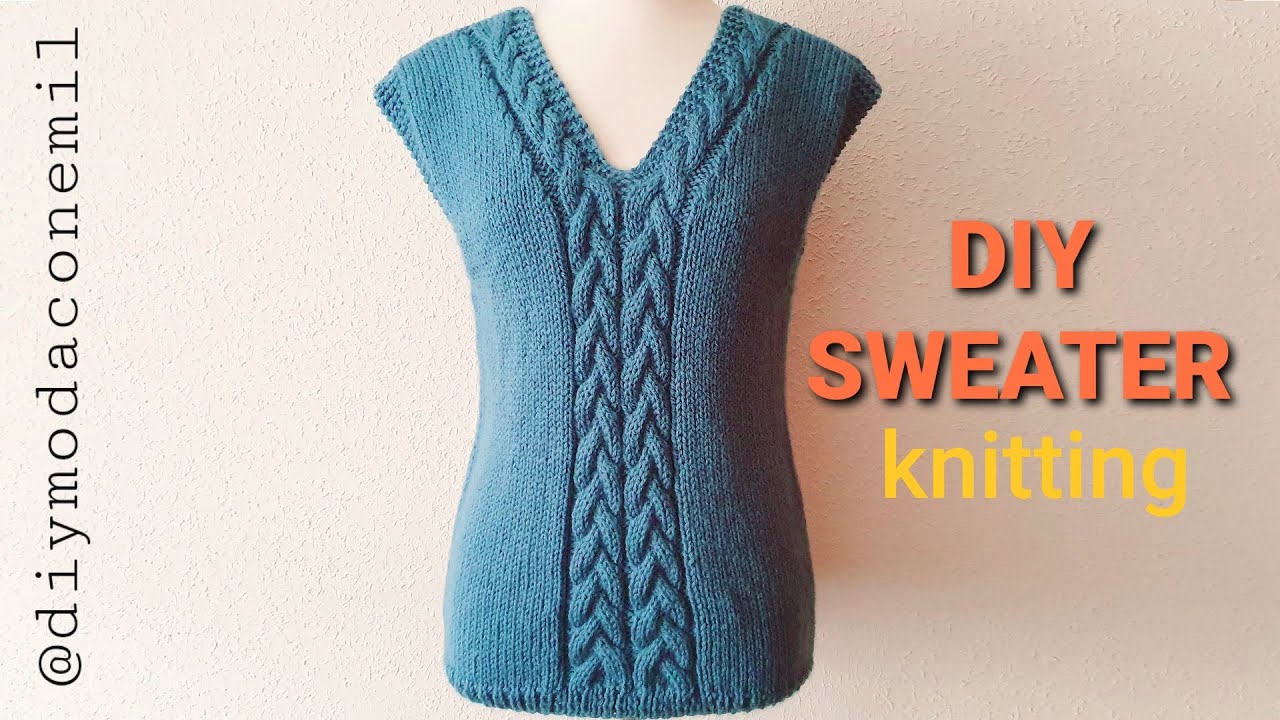 How to knit a Sweater with straight needles (round neck/long