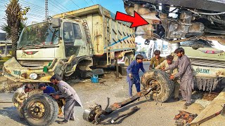 Over Loaded Pakistani Truck Accident Rear Wheel Front Axle &amp; Leaf Spring Changing|