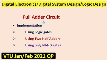Full Adder circuit using 1. Logic gates 2. using two Half Adders 3. Using only NAND gates