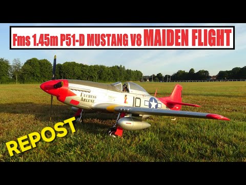 Fms 1.45m P51-D Mustang V8 MAIDEN FLIGHT REPOST - YouTube