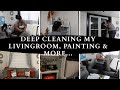 DEEP CLEANING MY LIVING ROOM, PAINTING & RE-ARRANGING FURNITURE/ CLEAN WITH ME / CUSTOM BLINDS