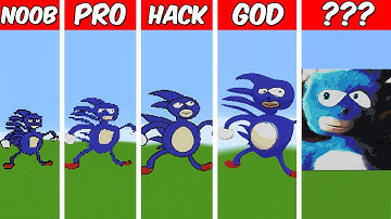 SANIC X Pixel Art Build in Minecraft ! Noob vs Pro vs Hacker vs God - Minecraft Animation