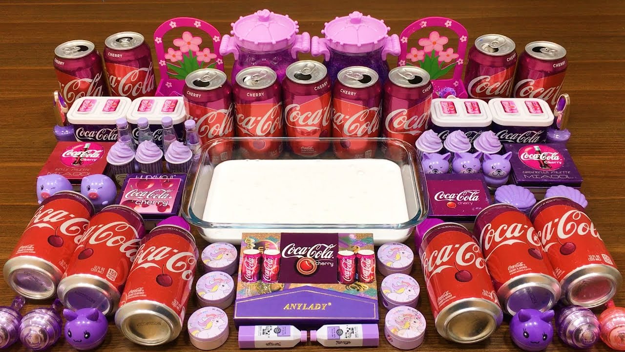 Series PURPLE COCA COLA Slime | Mixing Random Things into GLOSSY Slime | Satisfying Slime Video 