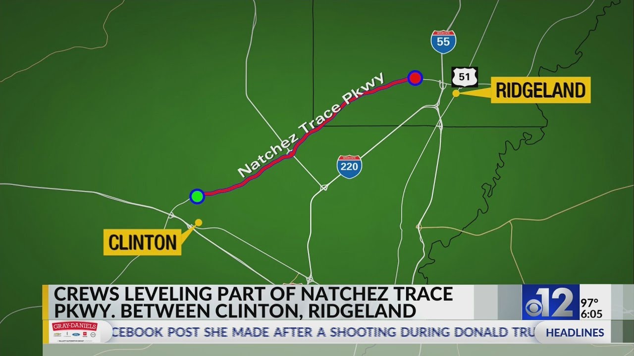 Crews work to level part of the Natchez Trace Parkway - YouTube