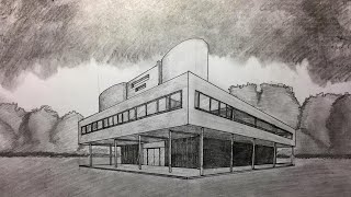 Villa Savoye - How to Draw Villa Savoye in Two Point Perspective