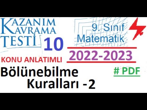 9. Sınıf | MEB | Kazanım Testi 10 | Matematik | Bölünebilme Kuralları 2 | EBA | 2022 2023 | TYT