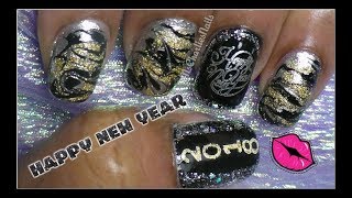 2018 NYE (New Years) No Water Marble/Stamping Nail Art
