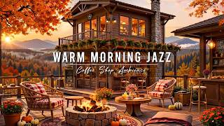 Warm Morning Jazz at Autumn Porch Ambience 🍂 Soft Jazz Piano Music & Fireplace Sounds for Good Mood screenshot 4