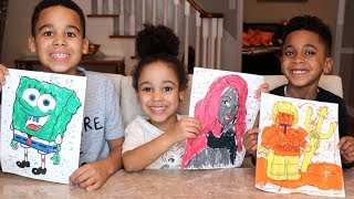3 Marker Challenge With Spongebob, Barbie, Aquaman Famoustubekids