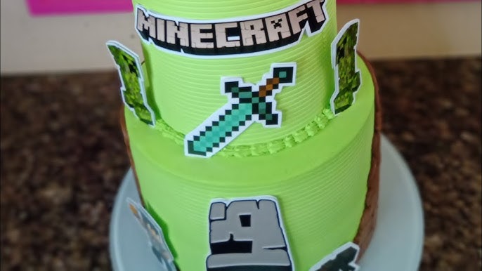 bolo infantil fácil confeitar com tema minecraft 