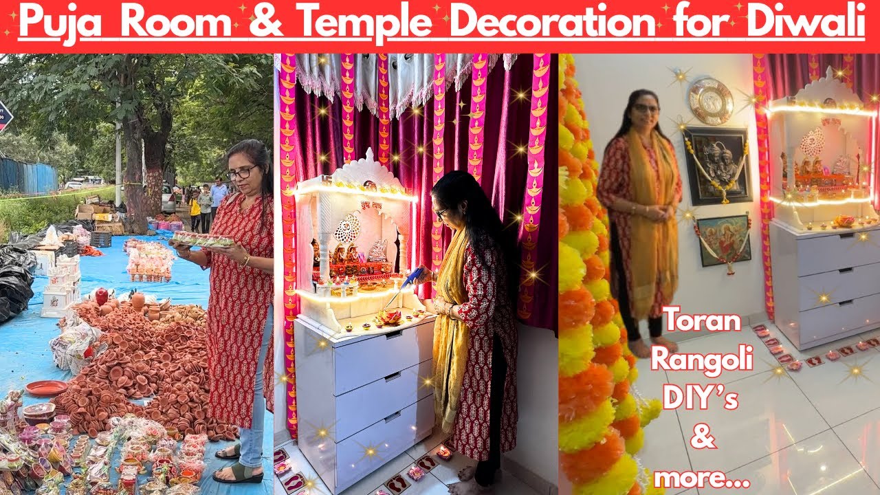 Diwali Decoration Ideas for HOME TEMPLE| Budget Friendly Rangoli, DIY's |Cleaning, Organising & more