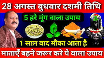 28 अगस्त बुधवार दशमी तिथि को 5 हरे मूंग वाला उपाय जरूर करे || Pradeep Ji Mishra