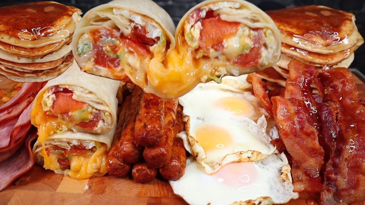 (ASMR NO TALKING) BIG BREAKFAST MUKBANG