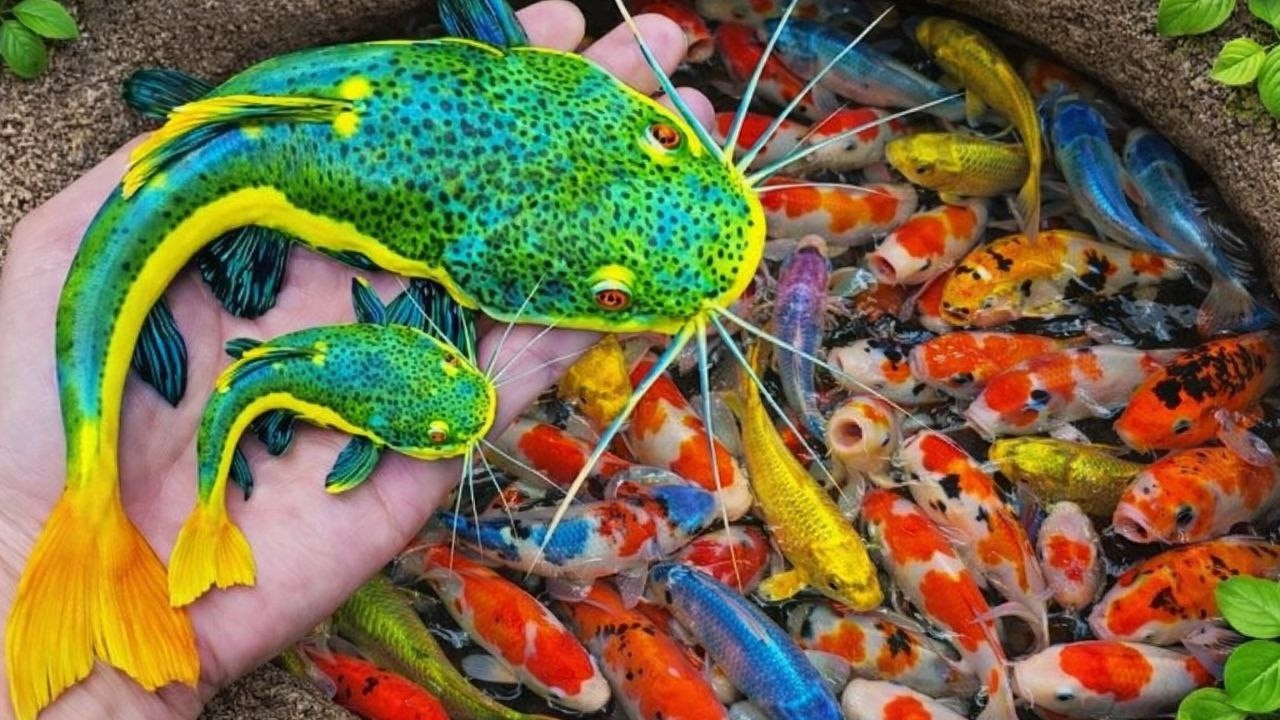 Catching Colorful Catfish In Small Pond Turtle, Gold Fish, Pencil Fish, Koi Fish #fish #fishing