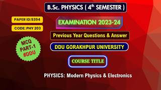 B.sc 4th Semester Physics Previous Year Question Paper 2023-24 I Part 1Important MCQs I #ddu
