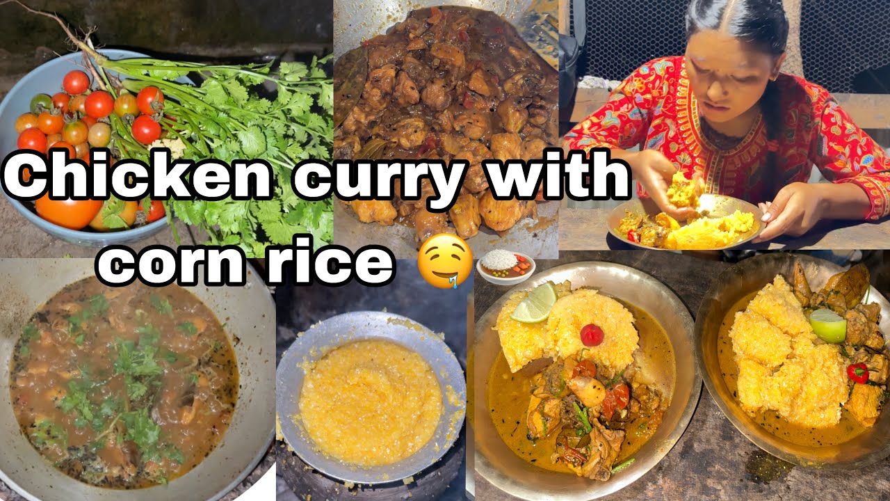 Chicken curry and corn rice Cooking and eating in local style family dinner 🍛🤤