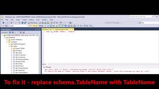 MSSQL -  Fix Error -  No item by the name of 'schema' could be found in the current database