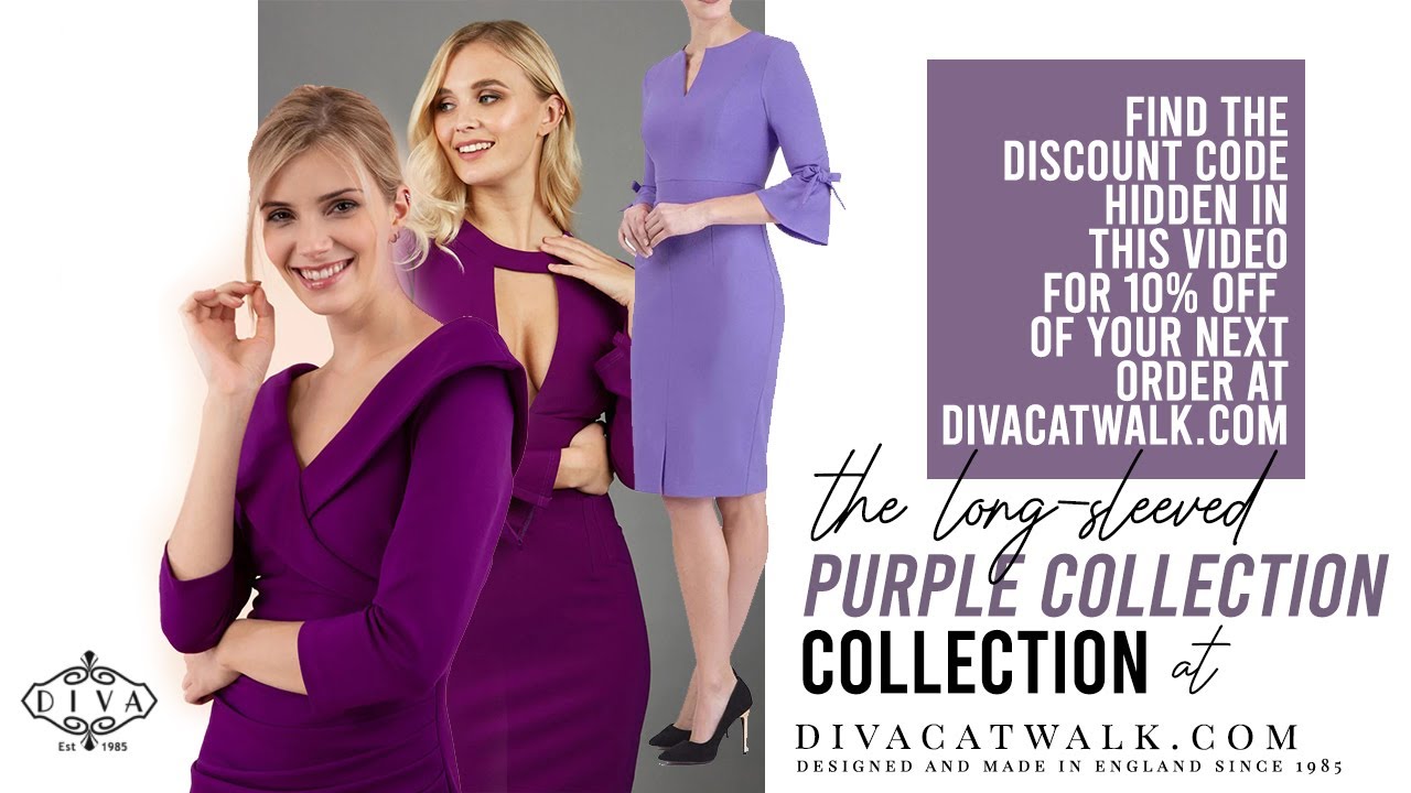 Long-Sleeved Purple Dresses: 3/4 Length Sleeved Dresses, Purple Pencil Dresses for Wedding Guests.