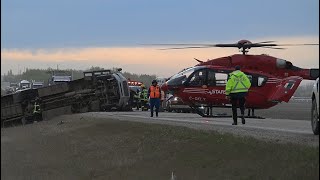 Several injured in Alberta bus rollover