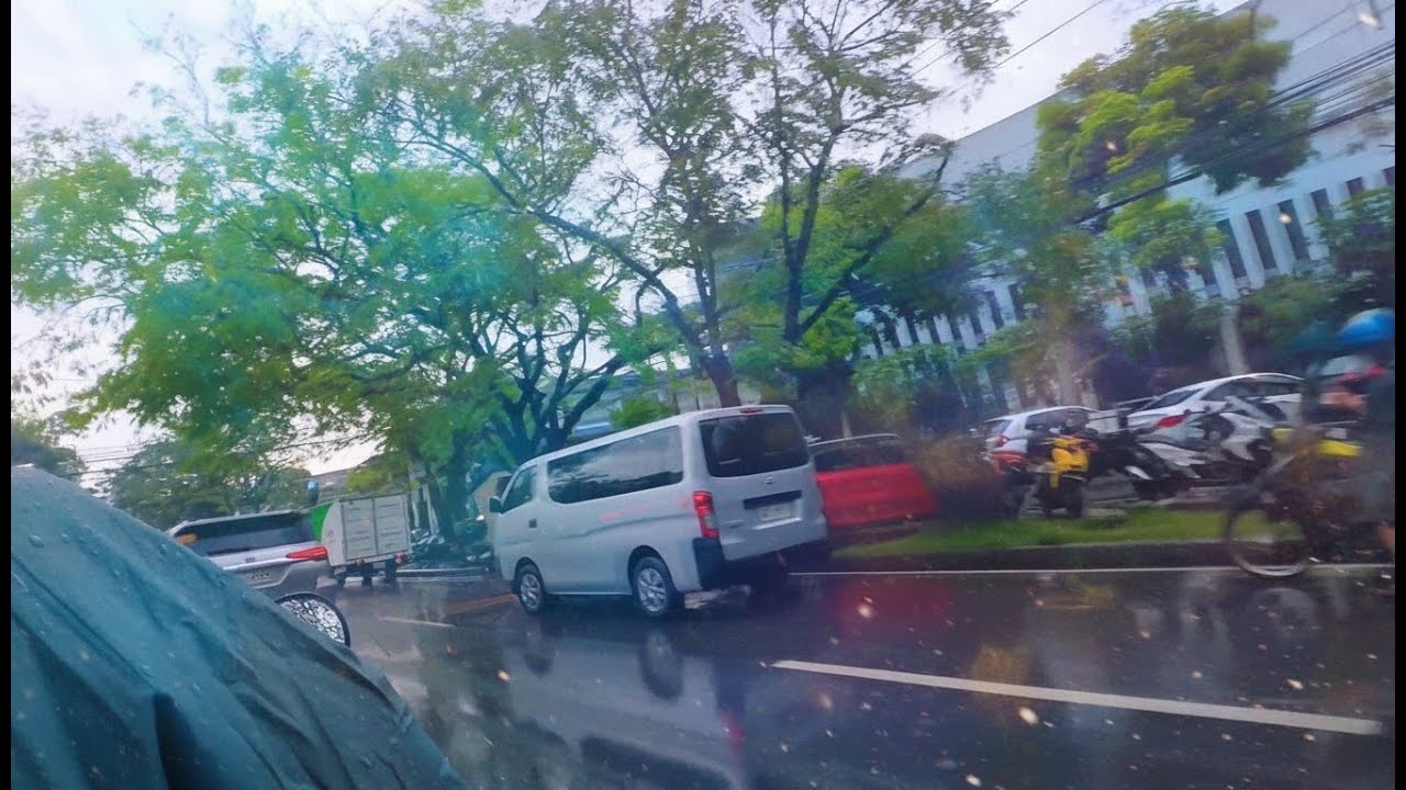 Real commuter experience in the Philippines Motorcycle Passenger Riding. Rain Sounds, City Sounds 4K