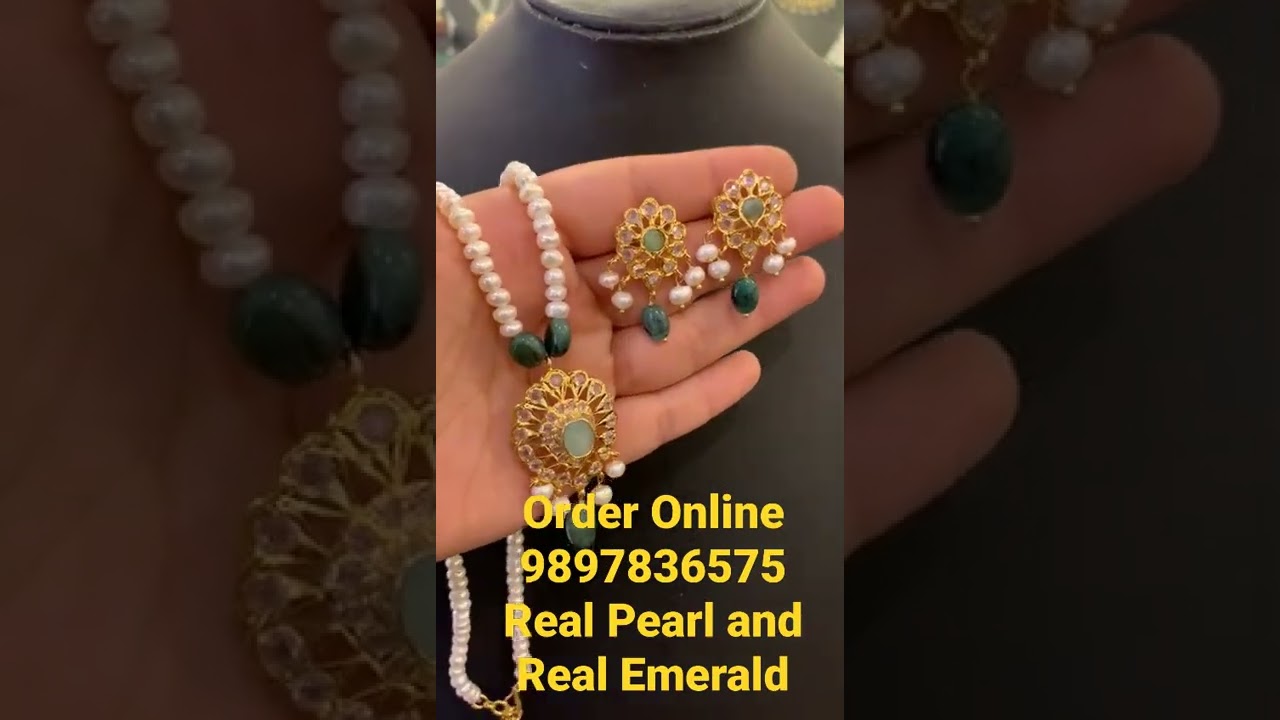 Beautiful Hyderabadi Real Pearl and Real Emerald Set | Order Online | 9897836575 | Color Available|