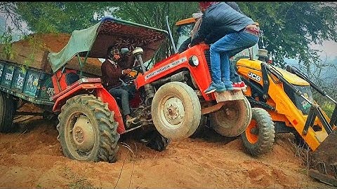 jcb 3dx Backhoe machine loading Red mud in Massey ferguson 241 and 1035 tractors।शानदार विडियो ।