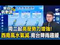 西南風挾水氣！周二起高壓勢力增強 午後雷雨範圍逐日縮【東森氣象讚】