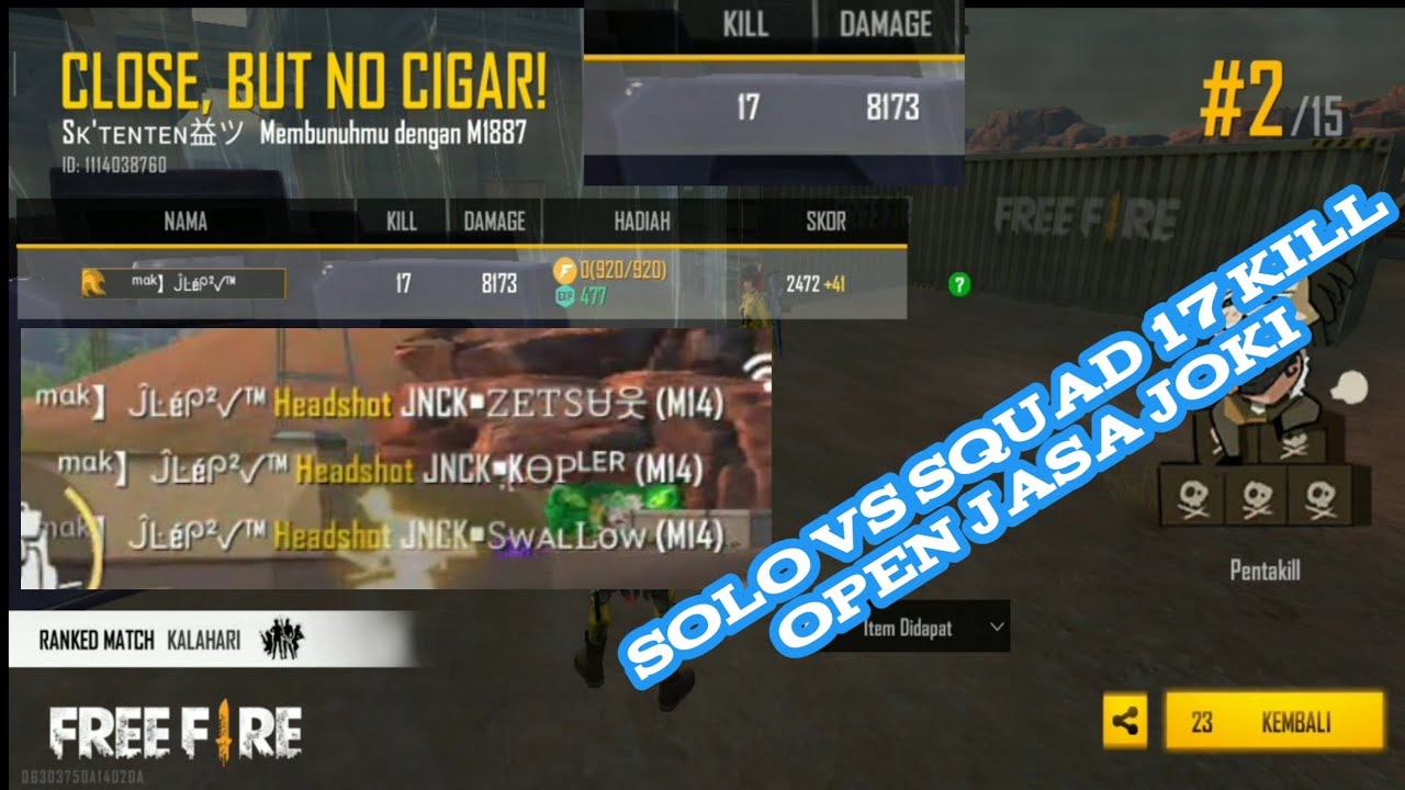 Solo Vs Squad 17 Kill Open Jasa Joki Ff Youtube