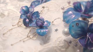 希望の花アヤメ。ピアス&髪飾りDIY.Iris hair ornament & Earrings wire resin art project