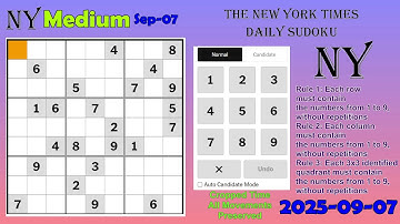 The New York Times Daily Sudoku 2025-09-07 Medium