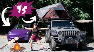 Camping de luxe en Tesla Model Y ou plus traditionnel en Jeep Wrangler 4xe?