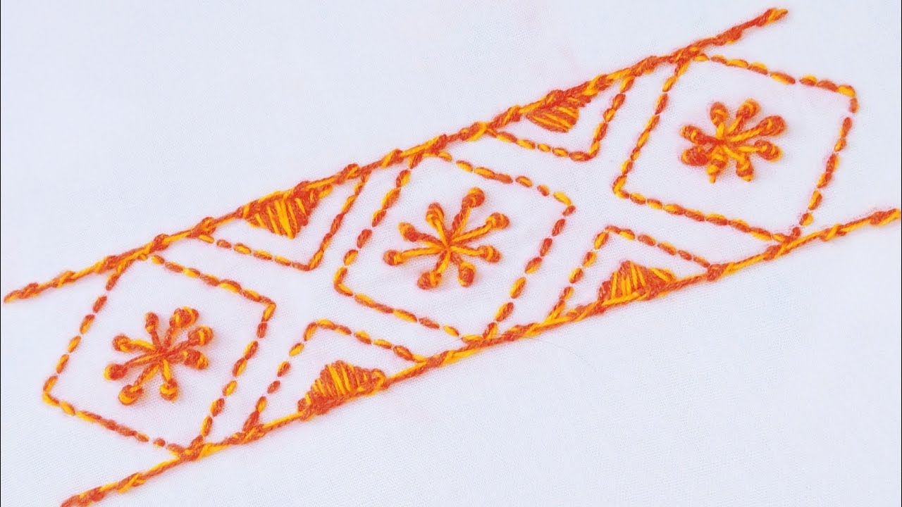 Hand embroidery simple & easy border line design - YouTube